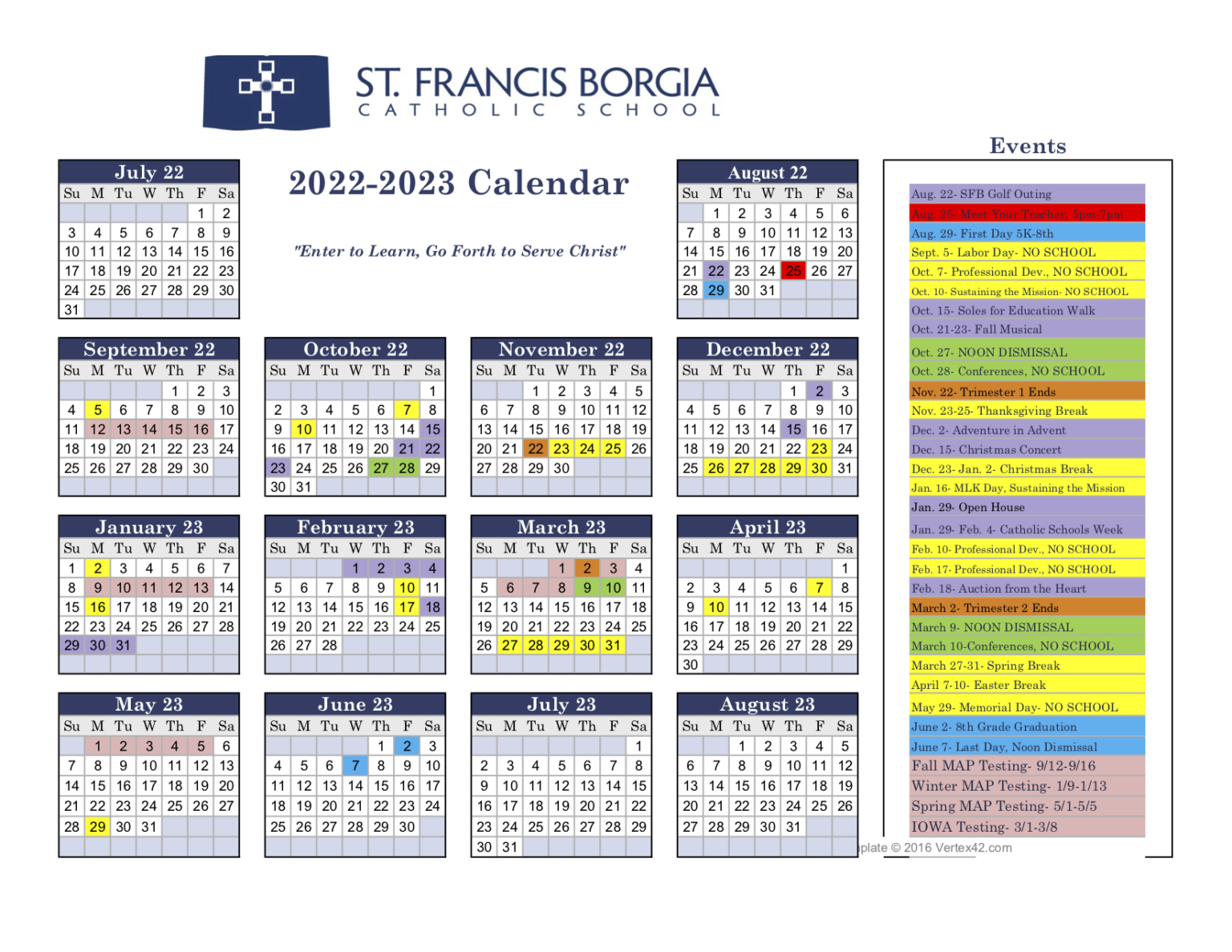 School Calendar St. Francis Catholic School